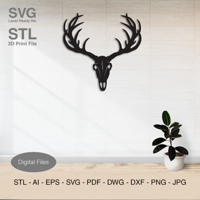 鹿頭顱骨與角牆壁裝飾 - Ndas - 002