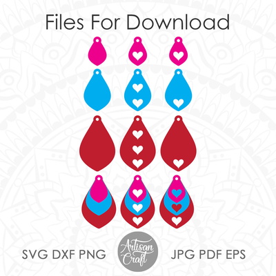淚珠耳環 svg，心形鏤空，疊層耳環 - Artisan Craft - 005