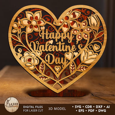 Happy Valentine's Day Heart Shaped Decoration - LaserCutano - 001