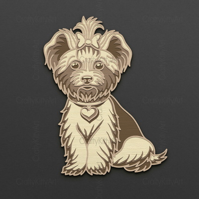 約克夏犬，約克犬，3d 分層 svg dxf png 文件 - CraftyKittyArt - 001