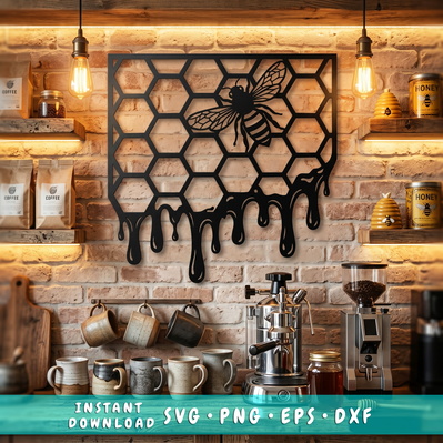 Bee Honeycomb Laser SVG DXF, Dripping Honey Metal Wall Art