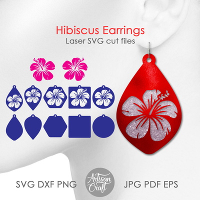 Hibiscus Earrings SVG for making floral jewelry  - Artisan Craft - 001