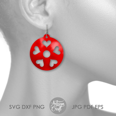 Valentine Earrings SVG, Heart Earring SVG, laser cut files - Artisan Craft - 005