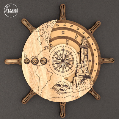 Perpetual Calendar – Ship Wheel and Lighthouse Design ⚓ - LaserCutano - 003