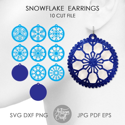 Snowflake earrings SVG, laser cut earrings, Christmas 