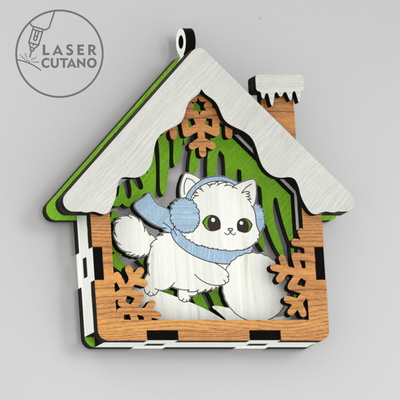 🎄 聖誕動物掛飾 9 件組 - 房子形狀 - LaserCutano - 007