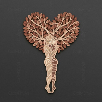 Tree of Love, Couple Kissing, 3D layered SVG DXF PNG files - CraftyKittyArt - 001
