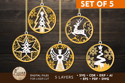 Christmas Tree Round Ornaments Christmas Tree Round Ornaments - LaserCutano - 001