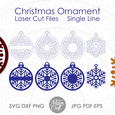 雪花裝飾，雷射切割文件，單線，svg - Artisan Craft - 001