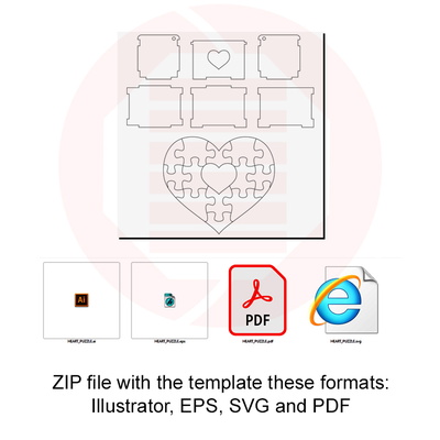 雷射切割 svg 心形拼圖模板婚禮裝飾禮物 - Daniel San - 005