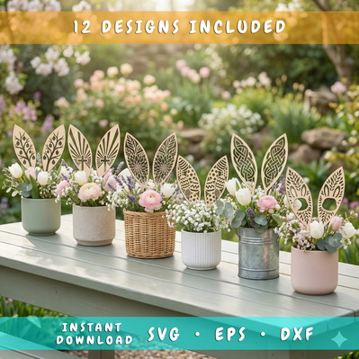 Bunny Ears Laser Cut SVG Bundle – 12 Easter Centerpiece SVG - HappyDesignStudio - 001