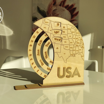 Standing Perpetual Calendar USA Map Bundle - LaserCutano - 003