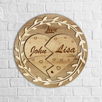 Heart Multilayer Wall Art Love Gift Name Custom Wedding  - LaserCutano - 004