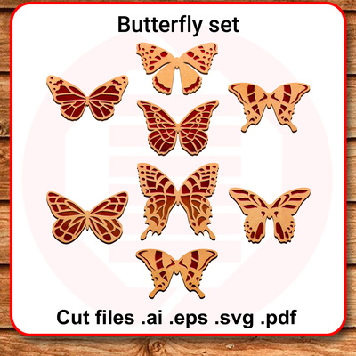 Laser cut Butterfly set decor Glwoforge SVG template DIY - Daniel San - 001