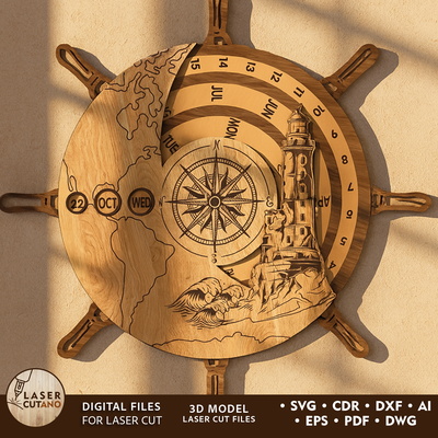 Perpetual Calendar – Ship Wheel and Lighthouse Design ⚓