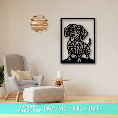 Dachshund Laser SVG, Cute Dog Laser Cut, Pet Lover Design - HappyDesignStudio - 001
