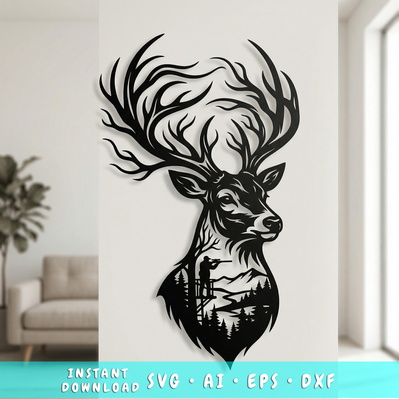 Deer Hunting Metal Wall Art SVG | Plasma Cut Deer - HappyDesignStudio - 001