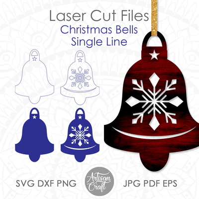 聖誕鈴鐺 svg，雷射切割聖誕裝飾品 - Artisan Craft - 001