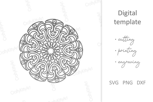 Mandala. Round Mandala Ornament. SVG DXF PNG files Mandala. Round Mandala Ornament. SVG DXF PNG files - CraftyKittyArt - 001