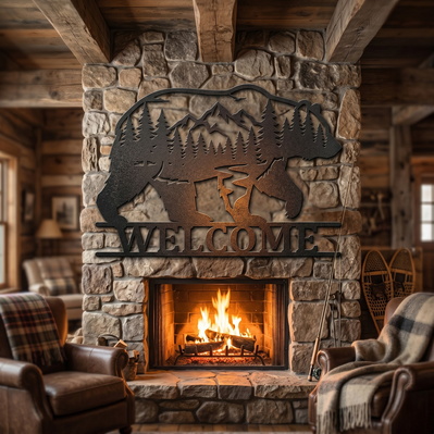 Bear Welcome Sign Laser SVG | Rustic Cabin Decor - HappyDesignStudio - 005