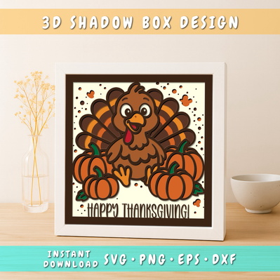 Thanksgiving Turkey 3D Shadow Box SVG, Happy Thanksgiving 
