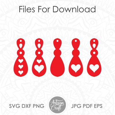 心形吊墜耳環 svg，用於雷射切割的耳環 svg - Artisan Craft - 005