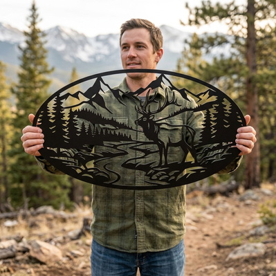 Elk Mountain Scene Laser SVG | Wildlife Wall Art Svg  - HappyDesignStudio - 005