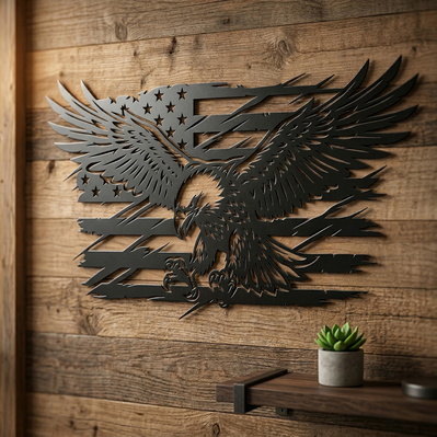 Patriotic Eagle Flag SVG | American Eagle Metal Wall Art  - HappyDesignStudio - 004