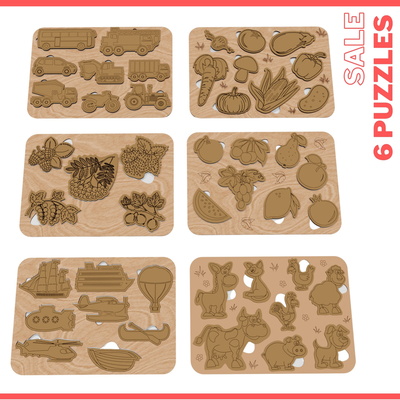 Puzzle 6 sets Big pack - Animal, Berries, Transport, atd. - LazerCutPro - 001
