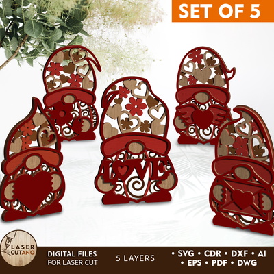 情人節裝飾侏儒，多層模板 - LaserCutano - 001