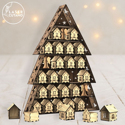 Christmas Advent Calendar Tree - Laser Cut House Countdown - LaserCutano - 006