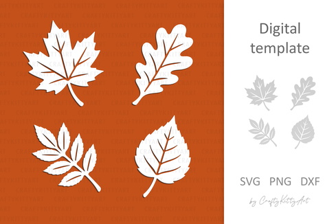 Leaves Laser Paper cutting SVG: Maple leaf, Oak leaf cut out Leaves Laser Paper cutting SVG: Maple leaf, Oak leaf cut out - CraftyKittyArt - 001
