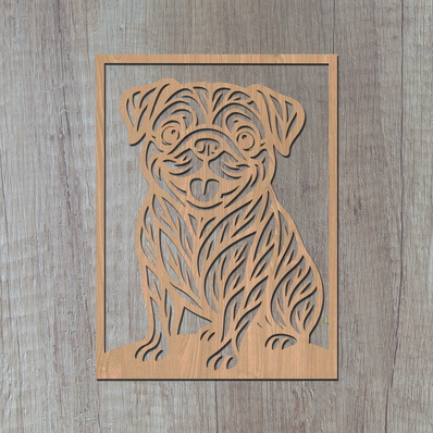 Pug Laser SVG, Cute Dog Laser Cut, Pet Lover Design - HappyDesignStudio - 003