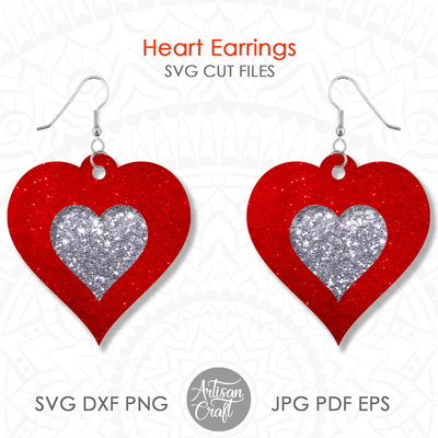 Heart earrings SVG, Valentine Earrings SVG  - Artisan Craft - 001