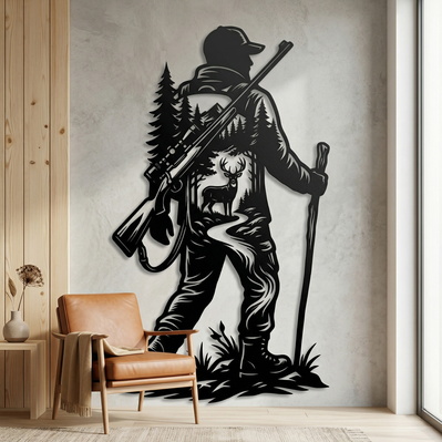 Deer Hunter Metal Wall Art SVG, Hunting Scene DXF Plasmq - HappyDesignStudio - 003