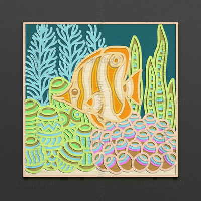 曼陀羅魚，海影盒，3d 分層 svg dxf png 文件 - CraftyKittyArt - 001