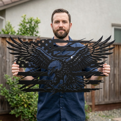 Patriotic Eagle Flag SVG | American Eagle Metal Wall Art  - HappyDesignStudio - 005