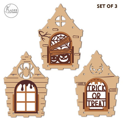 Halloween Haunted House Lantern Set (3 Designs) Halloween Haunted House Lantern Set (3 Designs) - LaserCutano - 001