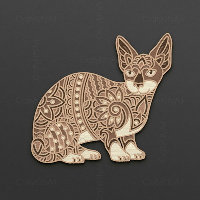 Sphynx Cat, Mandala Cat, 3D layered SVG DXF PNG files - CraftyKittyArt - 001