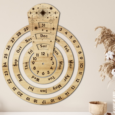 附時鐘的萬年木日曆 - LaserCutano - 002