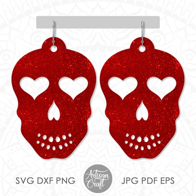 Sugar Skull earrings with hearts  - Artisan Craft - 001