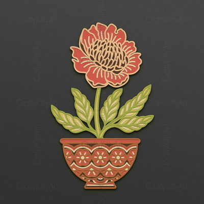 Peony, Flower in Pot, 3D layered SVG DXF PNG files - CraftyKittyArt - 001