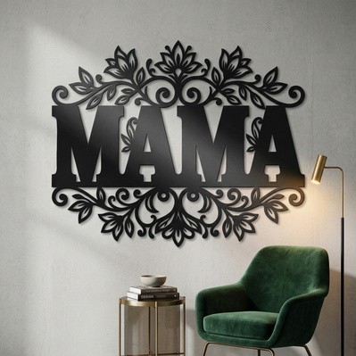 Mama Metal Wall Art SVG, Floral Mama Sign DXF - HappyDesignStudio - 002