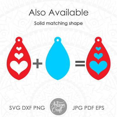 Tear drop earrings SVG, valentines jewelry, heart earrings - Artisan Craft - 002