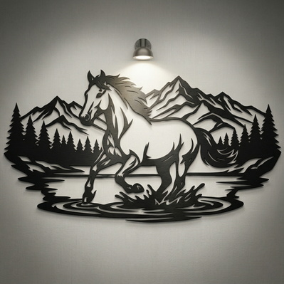 奔馬雷射雕刻svg向量圖，野馬金屬牆飾 - HappyDesignStudio - 003