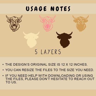 Funny Highland Cow Multilayer SVG, Layered Cow Head Cut File - HappyDesignStudio - 002