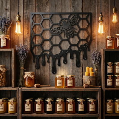 Bee Honeycomb Laser SVG DXF, Dripping Honey Metal Wall Art - HappyDesignStudio - 002