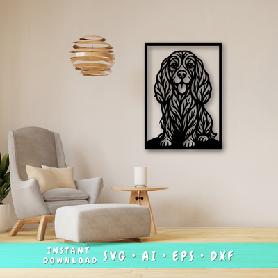 可卡犬雷射 svg、可愛狗狗雷射切割、寵物愛好者 svg - HappyDesignStudio - 001