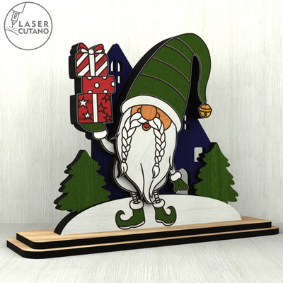 Christmas Gnome with Gifts  - LaserCutano - 002