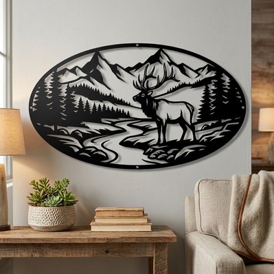 Elk Mountain Scene Laser SVG | Wildlife Wall Art Svg  - HappyDesignStudio - 003